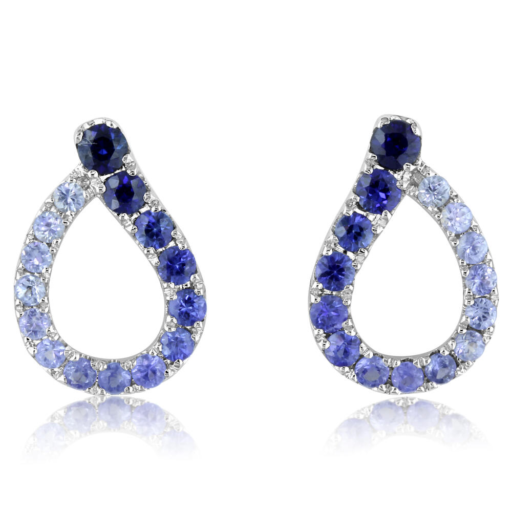 Graduating Blue Sapphire Earrings in White Gold by Parle