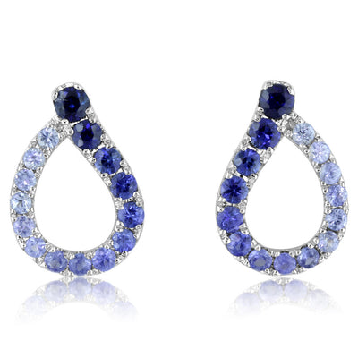 Graduating Blue Sapphire Earrings in White Gold by Parle