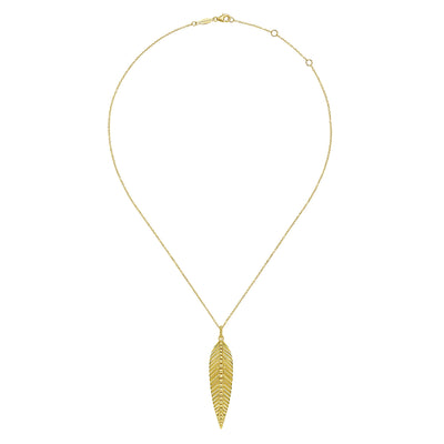 17.5" Drop Style Leaf Pendant in Yellow Gold by Gabriel & Co.