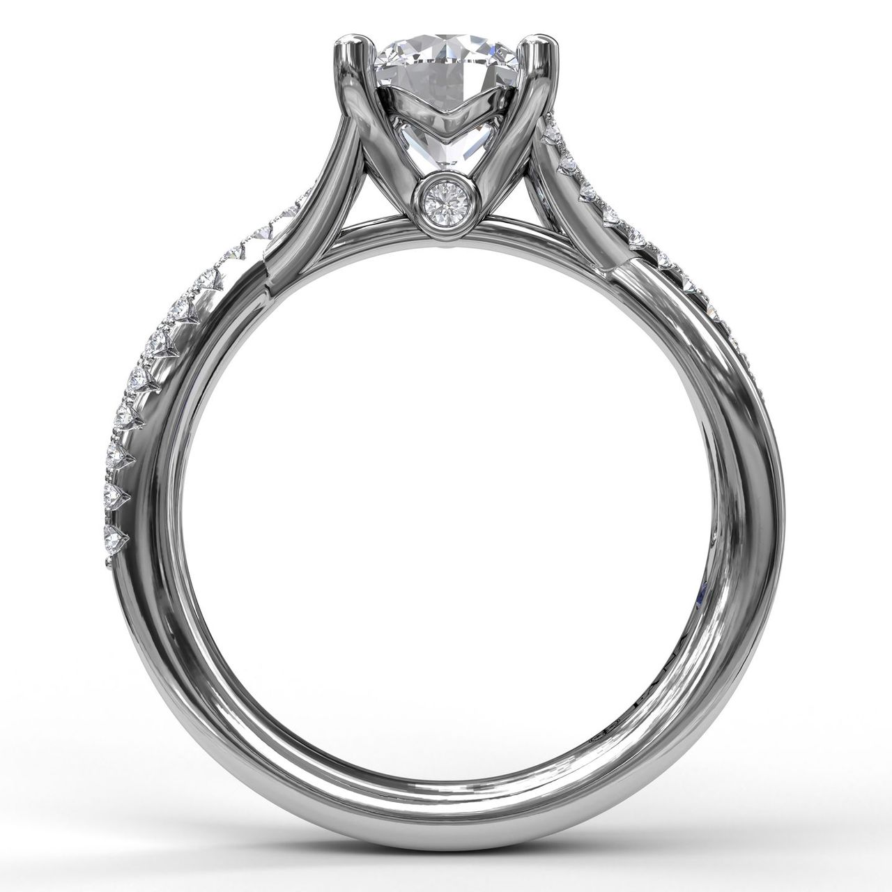 FANA 14 KTt White Gold with Side Stones Round Shape Engagement Ring S3477/WG