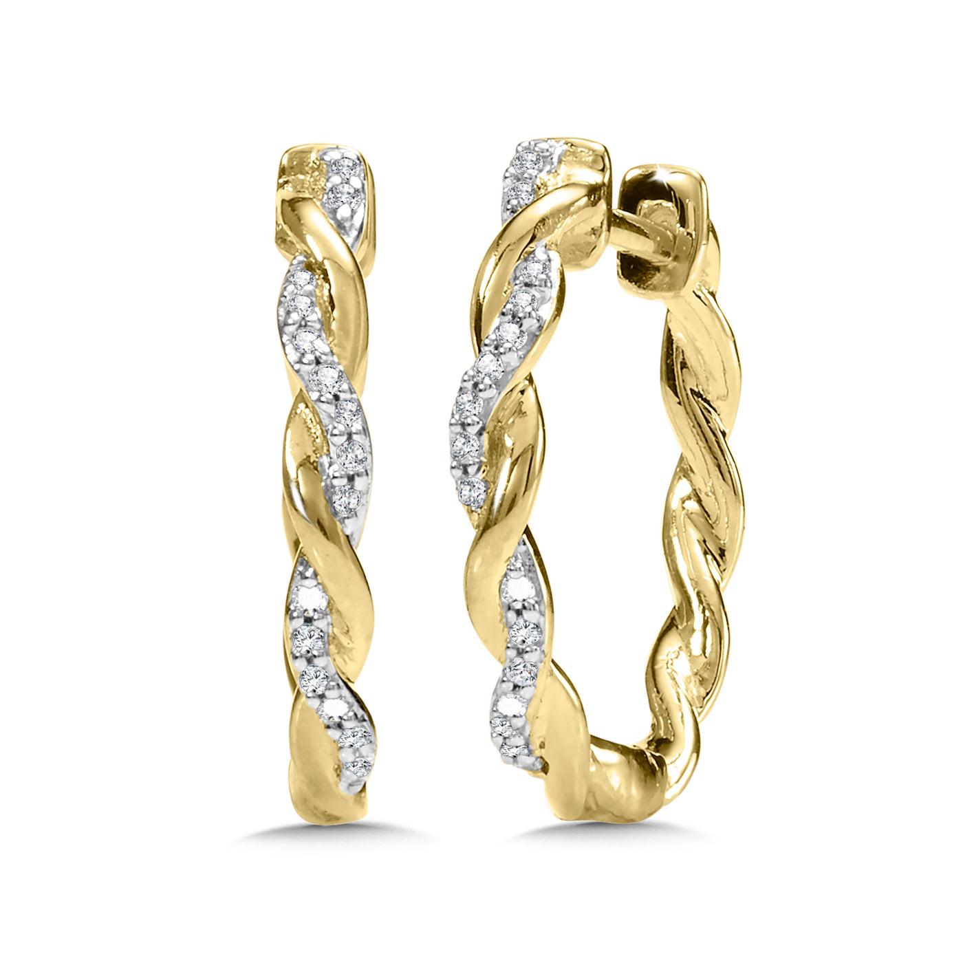 10 KT Yellow Gold Hoop Earrings Diamond Twist Earrings EDD3087-1Y