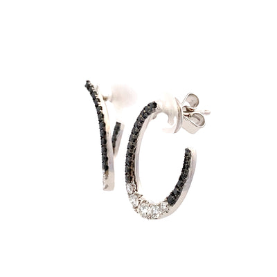 White Gold Black and White Diamond Front Hoop Earrings