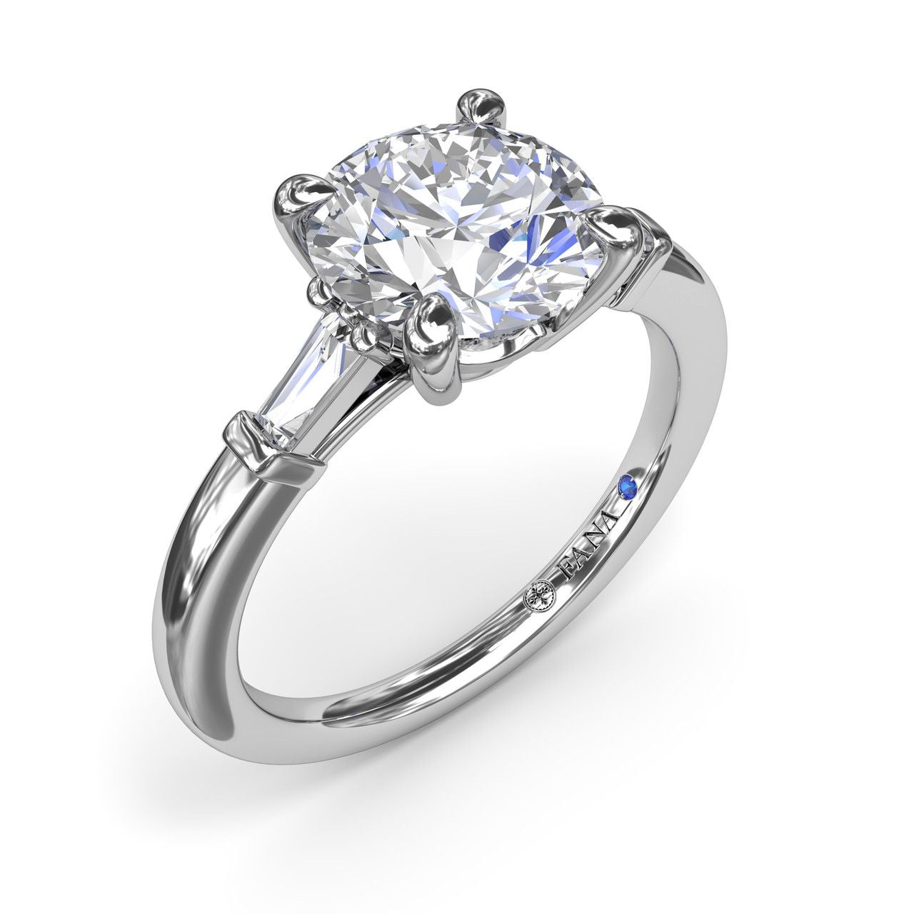FANA 14 KT White Gold 3 Stone Baguette Diamond Engagement Ring S4070/WG