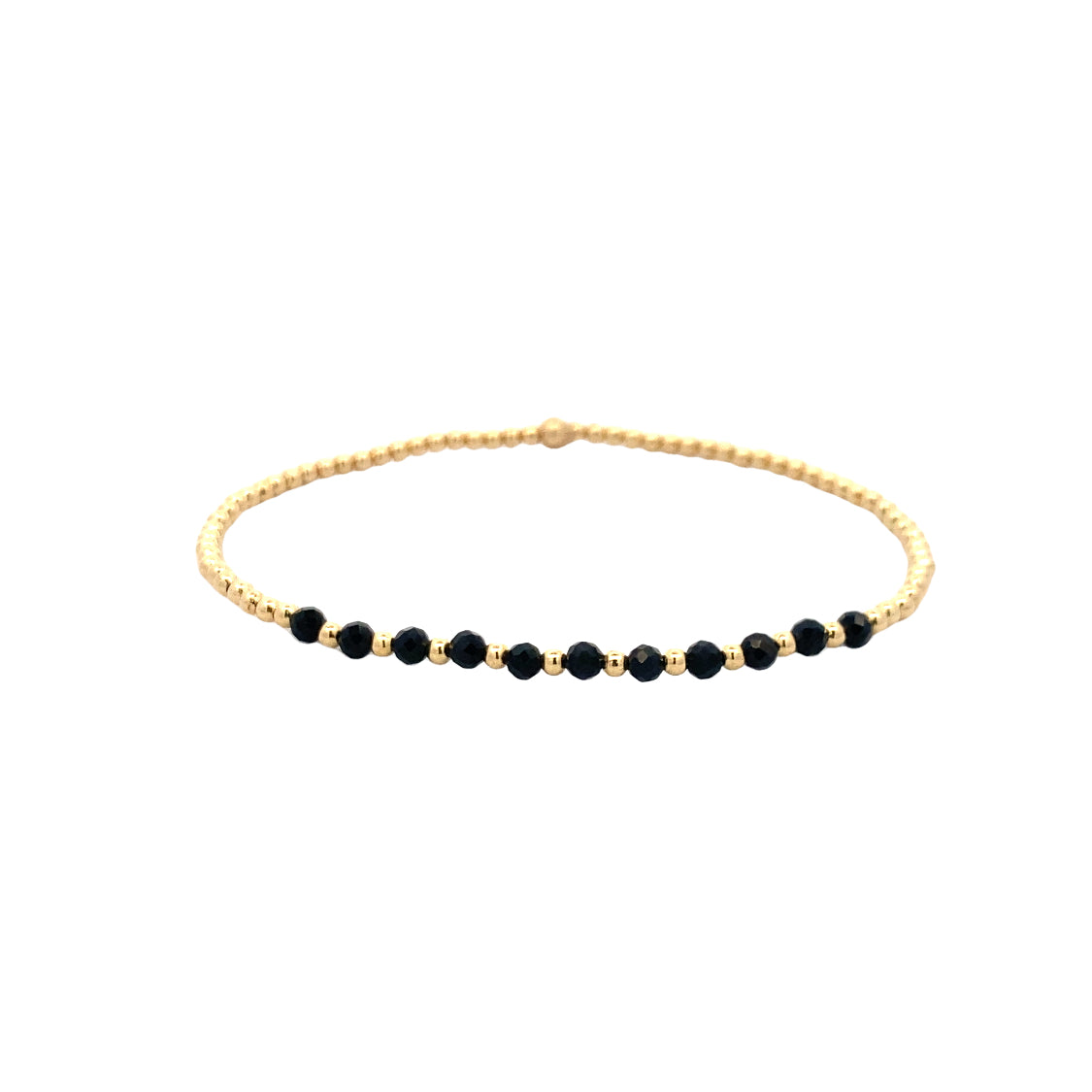 2mm Black Spinel and Gold Pattern Stretch Bracelet in Yellow Gold by Karen Lazar