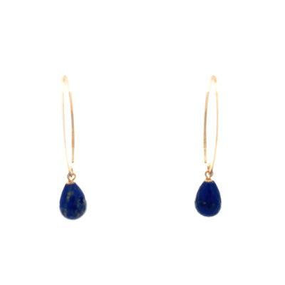 Small Simple Sweep Lapis Drop Earrings in Yellow Gold