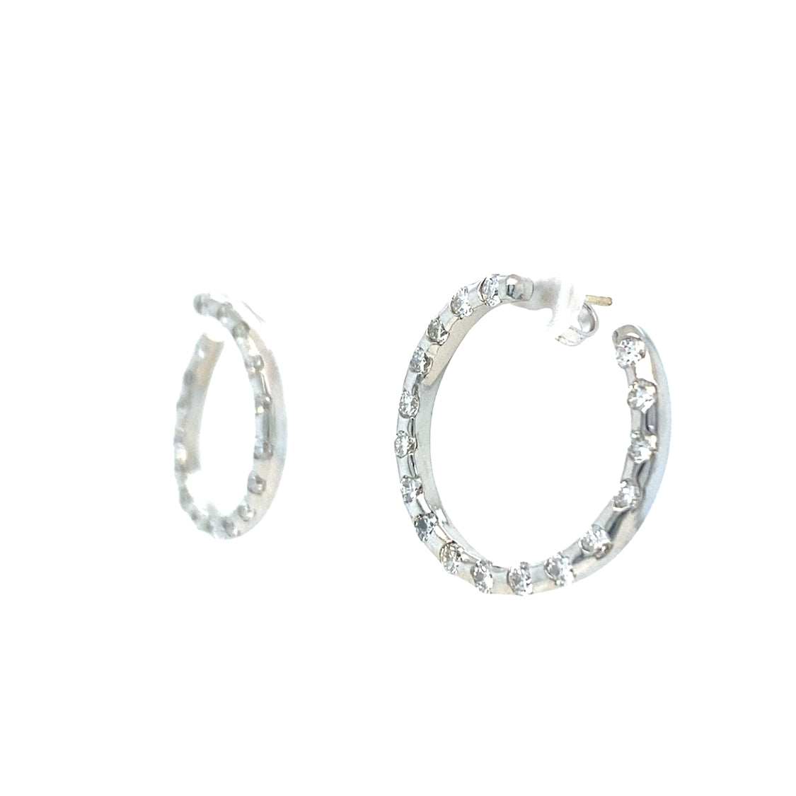 Estate Open Circle Diamond Earrings in White Gold