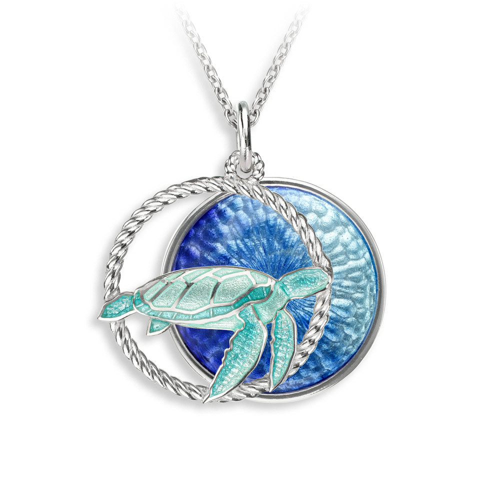 Blue Enamel Sea Turtle Pendant in Silver by Nicole Barr