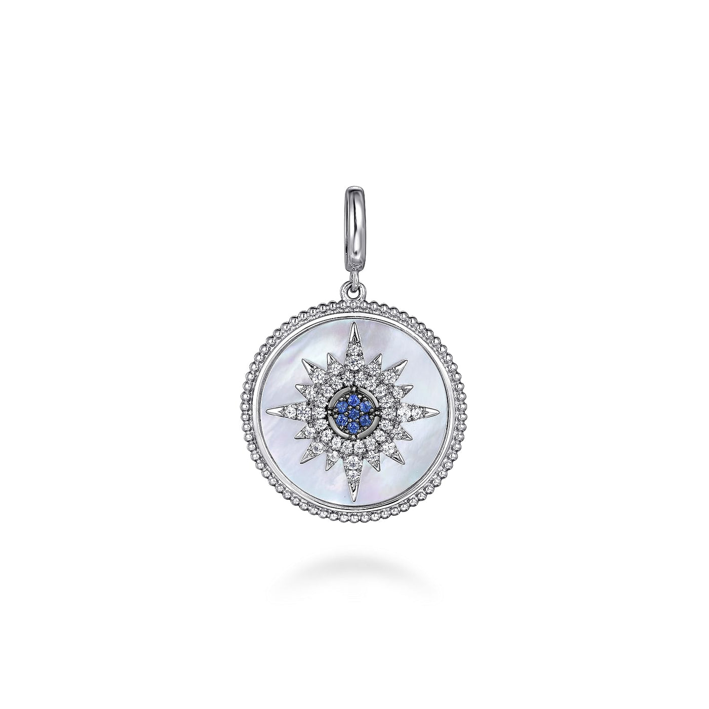 MOP Medallion Pendant with Sapphires in Silver by Gabriel NY