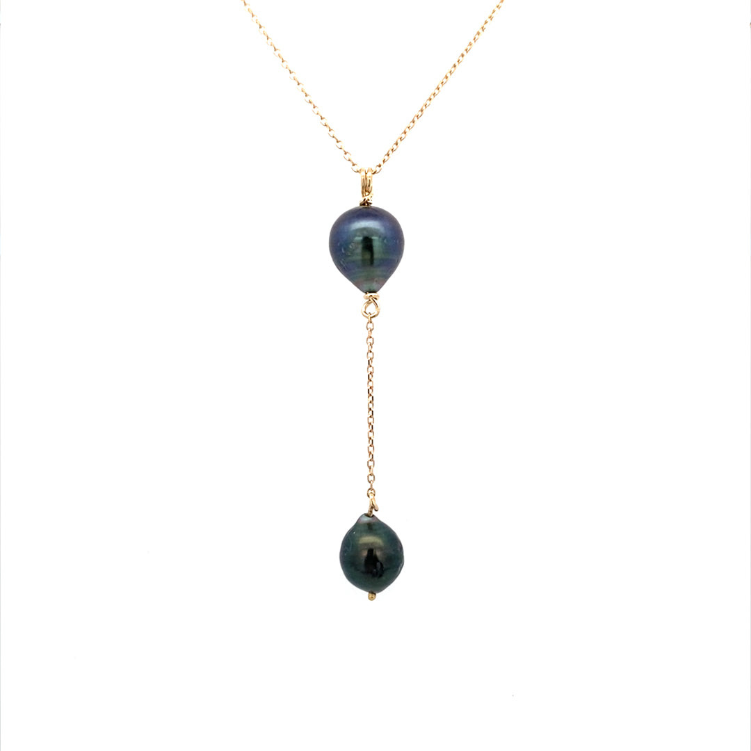 Lariat Tahitian Baroque Pearl Necklace in Yellow Gold by B&C