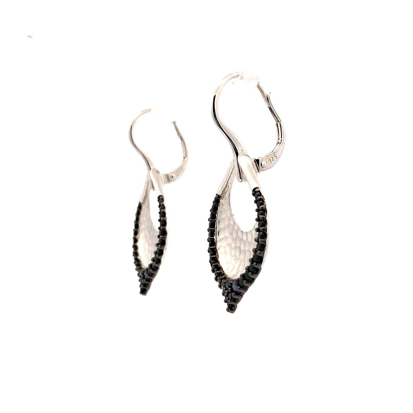 Estate Black Spinel Drop Earrings in SIlver by Gabriel NY