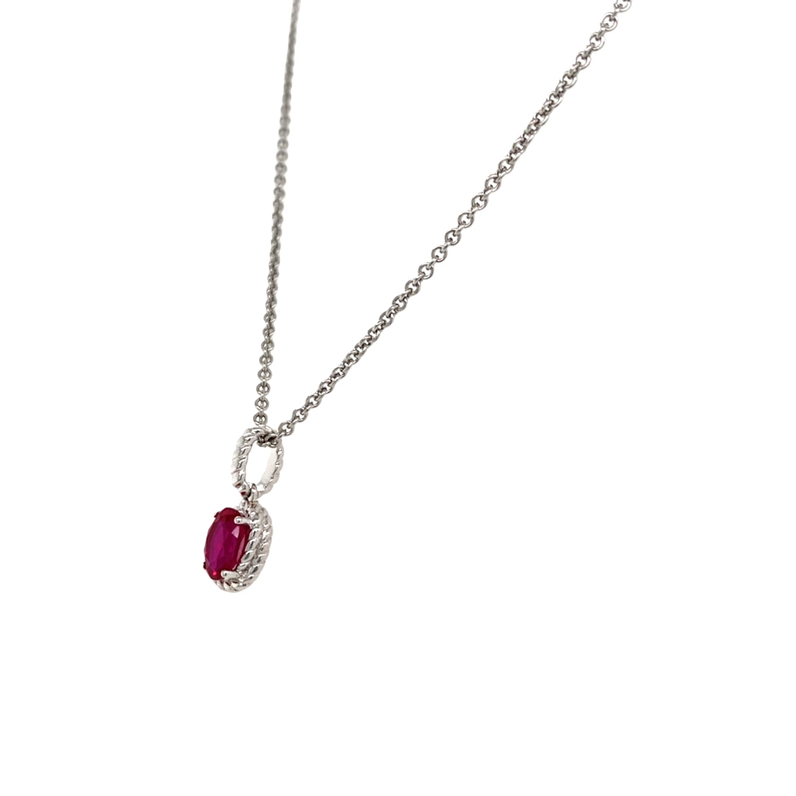 Created Ruby Halo Pendant in Silver