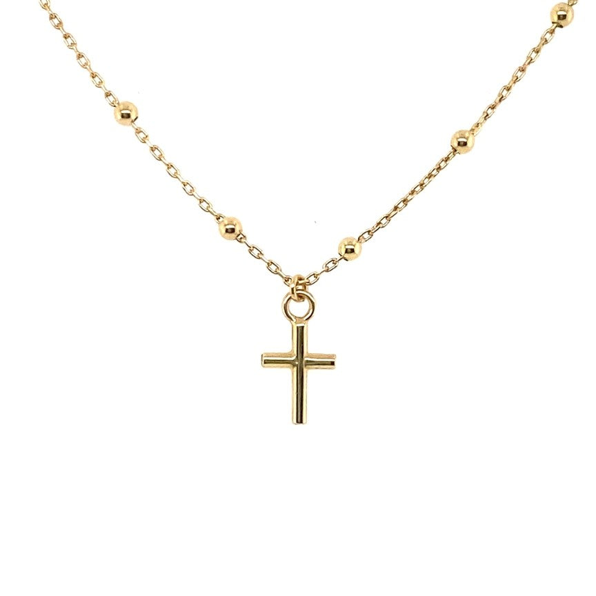 Yellow Gold Beaded Station Cross Necklace  3Q250/1650