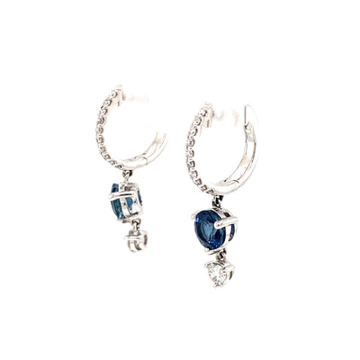 Sapphire and Diamond Huggie Drop Earrings in White Gold