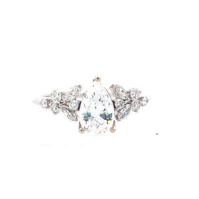 Pear Shape Diamond Side Stone Engagement Ring in White Gold by Zeghani