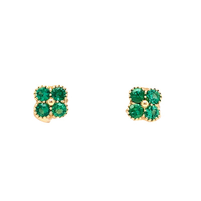 Floral Emerald Studs in Yellow Gold