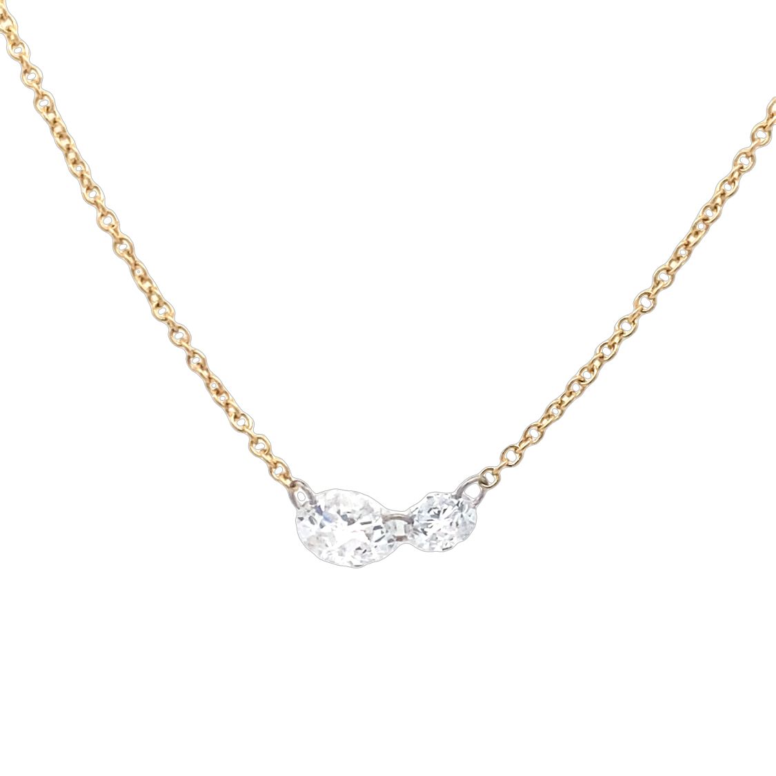 LAB-Created Diamond 2 Stone Suspension Necklace in White Gold