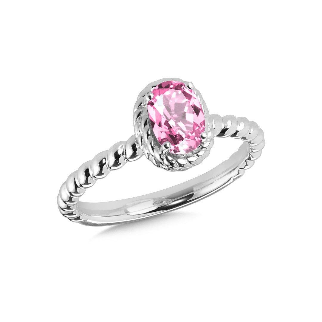 Created Pink Sapphire Halo Rope Ring in SIlver