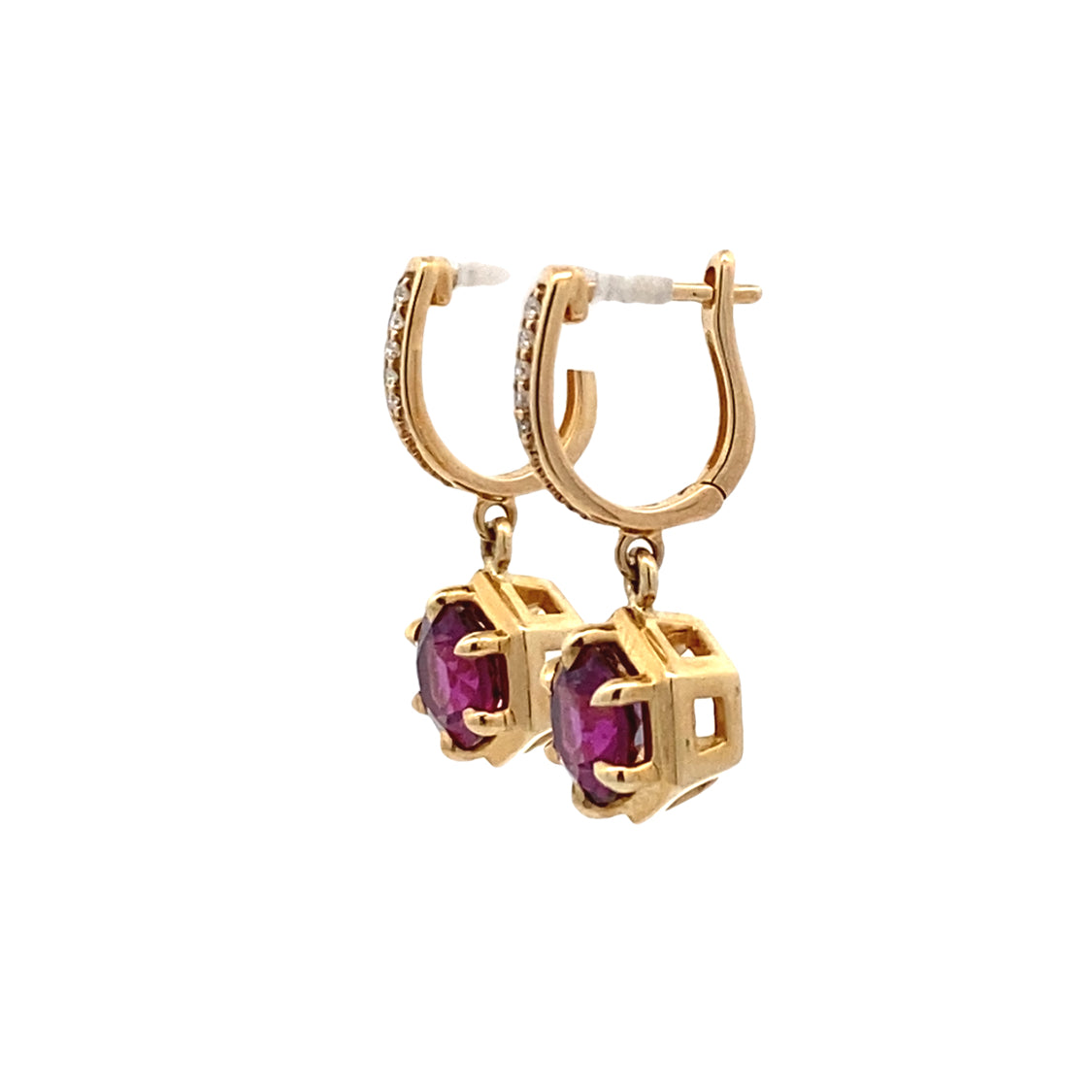 Plum Garnet Dangle Earrings in Yellow Gold by B&C