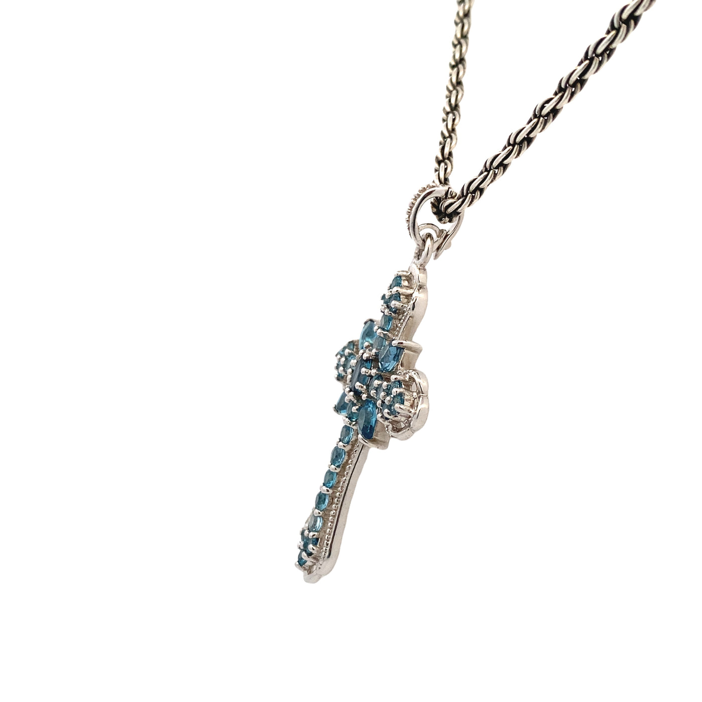 BCJ Estate Jewelry Silver Blue Topaz Cross Pendant