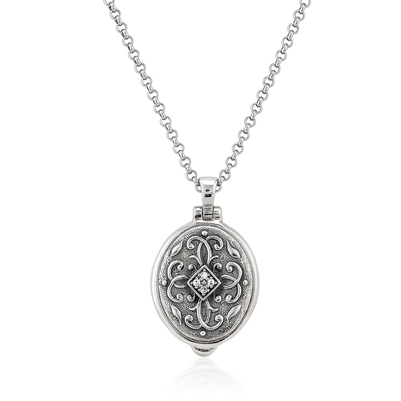 Oval Center Locket in Silver by Anatoli