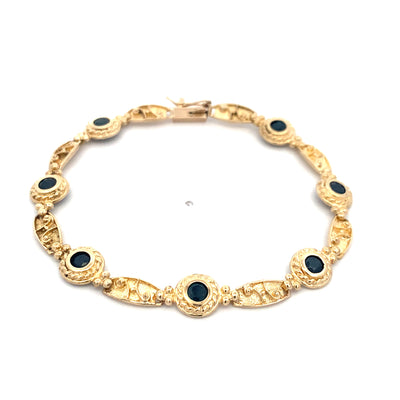 Estate Yellow Gold Sapphire Fancy Link Bracelet