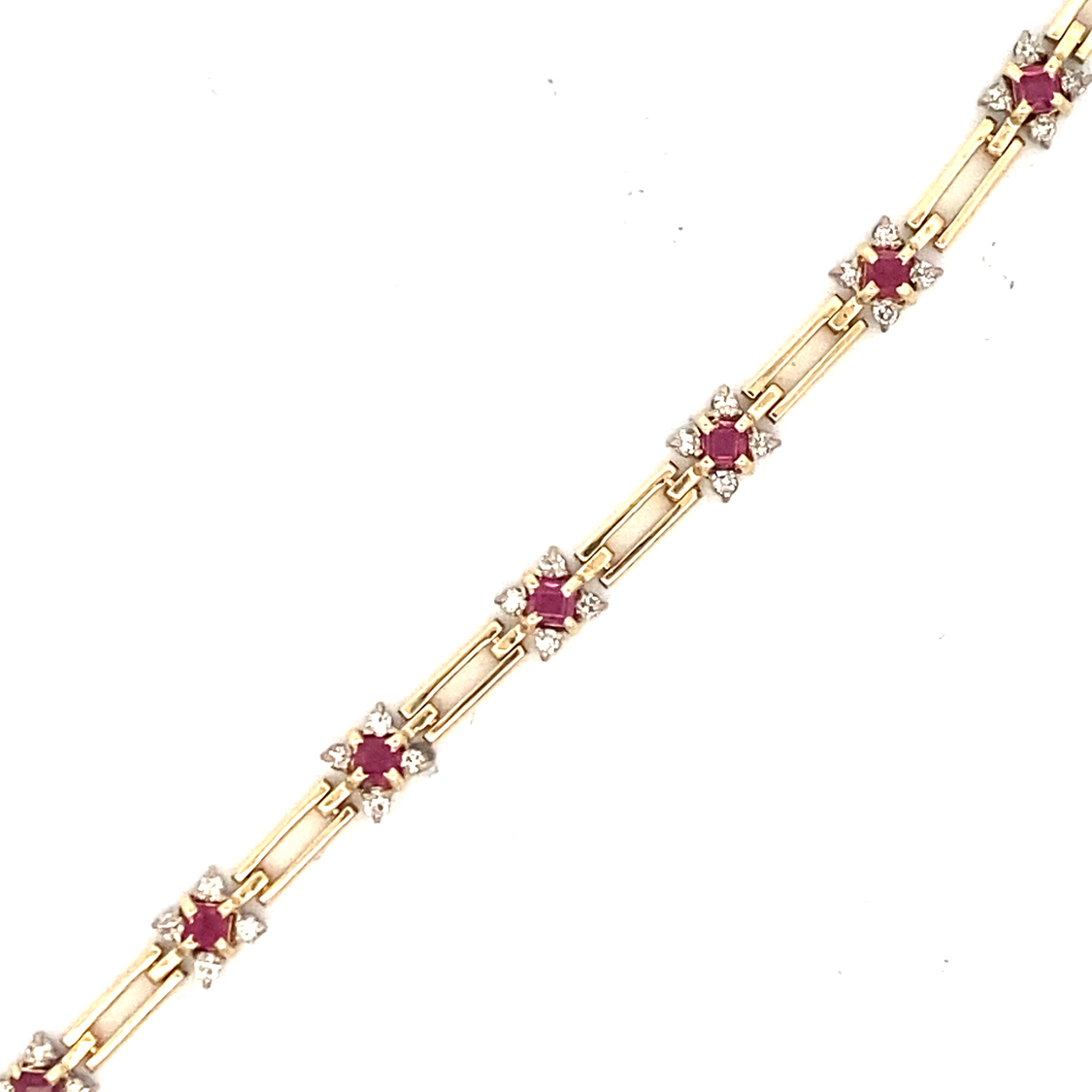 Estate Ruby Fancy Link Bracelet in Two-Tone Gold