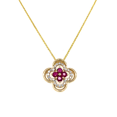 Ruby and Diamond Cloverleaf Pendant in Yellow Gold by B&C