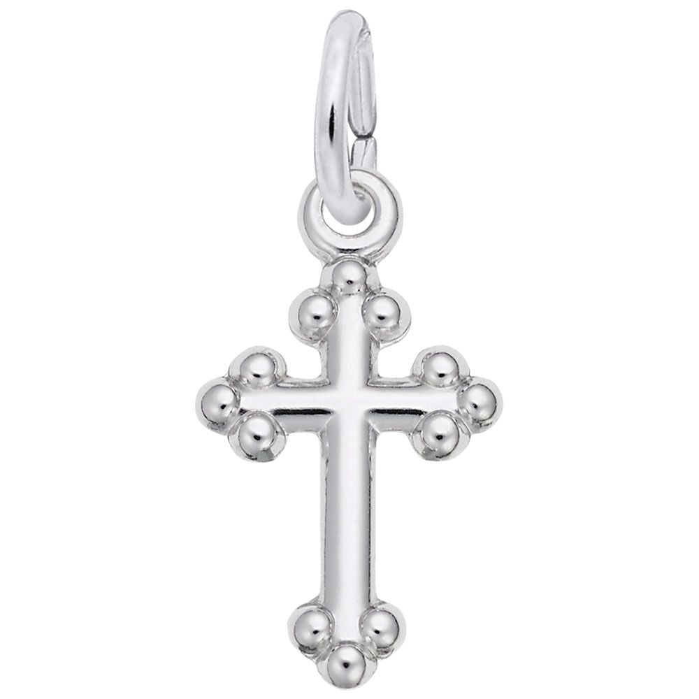 Cross Pendant with Beaded Accents in Silver