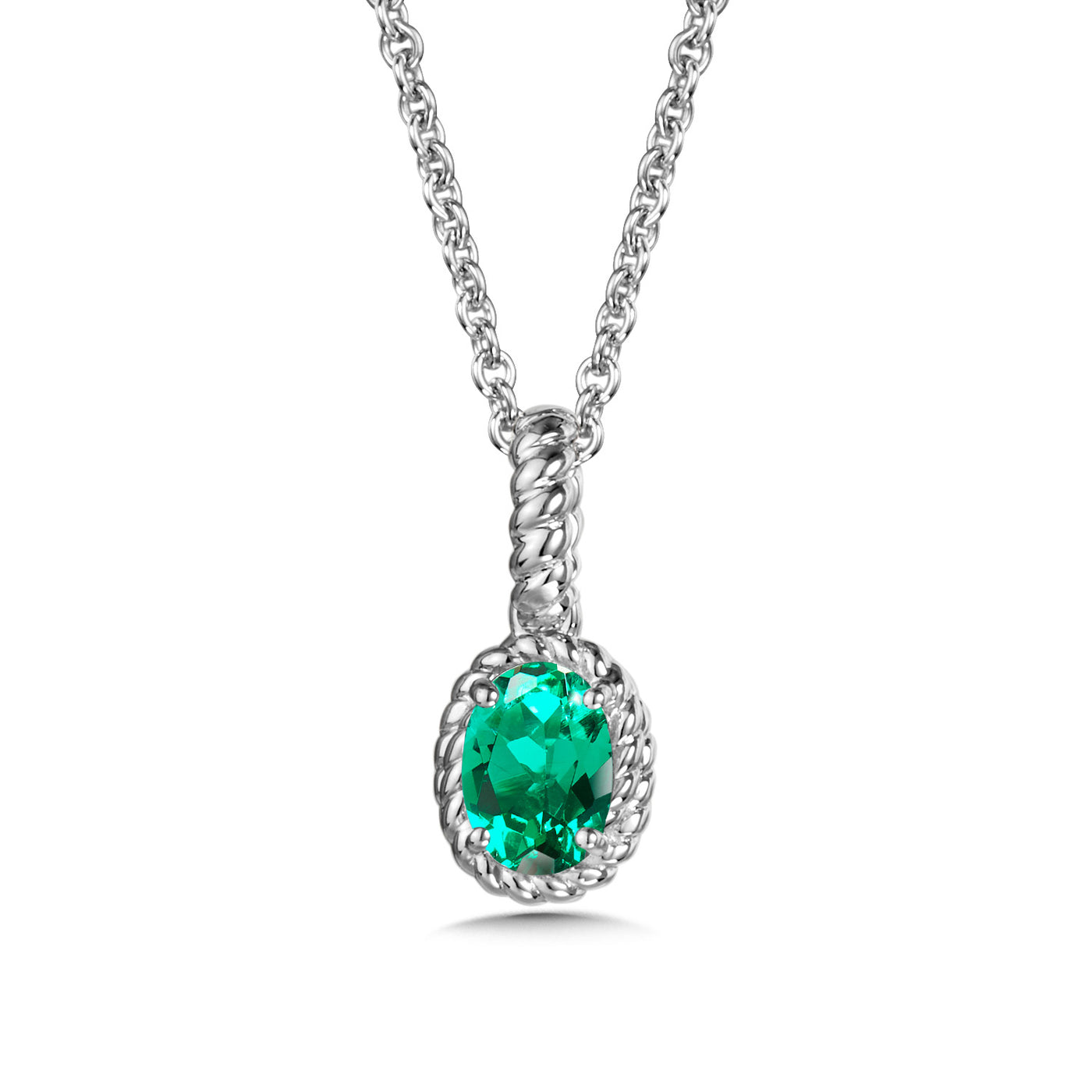 Silver Created Emerald Halo Pendant LVP708-CEM