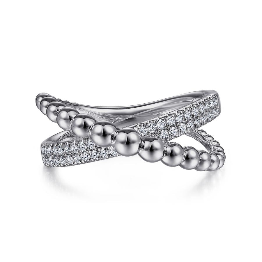 White Sapphire  Cross Over Bujukan Ring in Silver by Gabriel & Co.