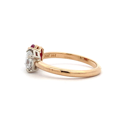 Beeghly & Co. Yellow Gold Ruby and Radiant Diamond Toi et Moi Style Ring