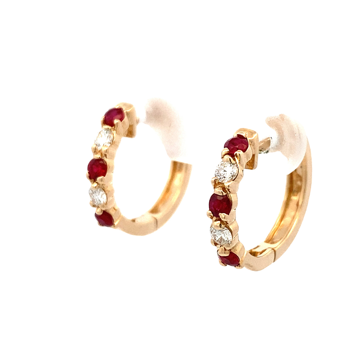 Ruby and Diamond Hoop Earrings in Yellow Gold by Allison Kaufman