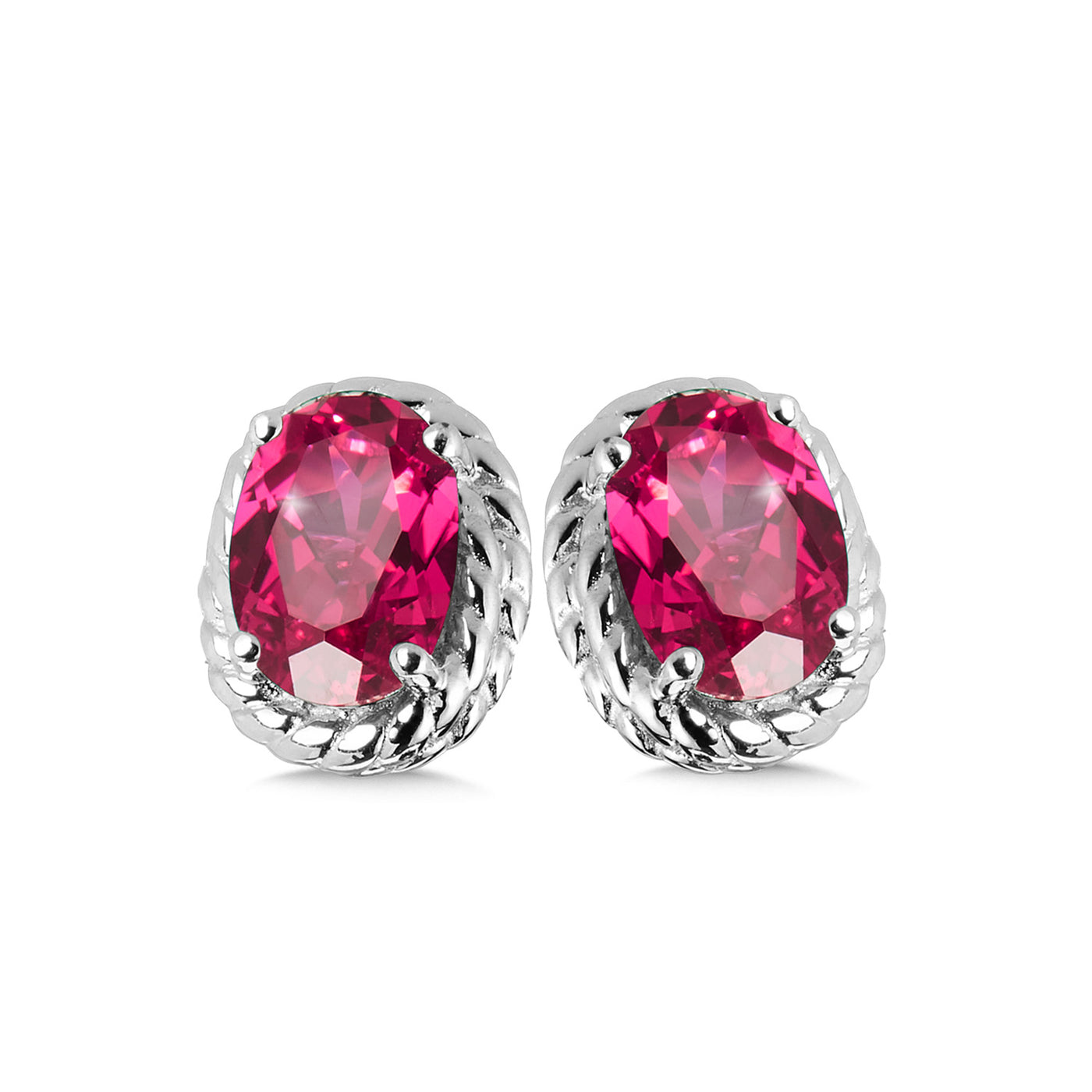 Created Ruby Stud Earrings in Silver