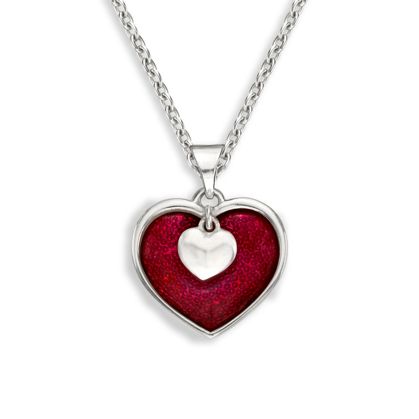 Red Enamel Moving Heart Pendant in Silver by Nicole Barr