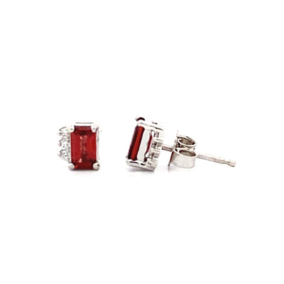 Garnet and Diamond Stud Earrings in White Gold by B&C