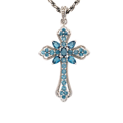 BCJ Estate Jewelry Silver Blue Topaz Cross Pendant