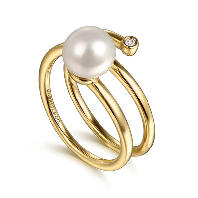 Gabriel & Co. Yellow Gold Pearl Bypass Ring