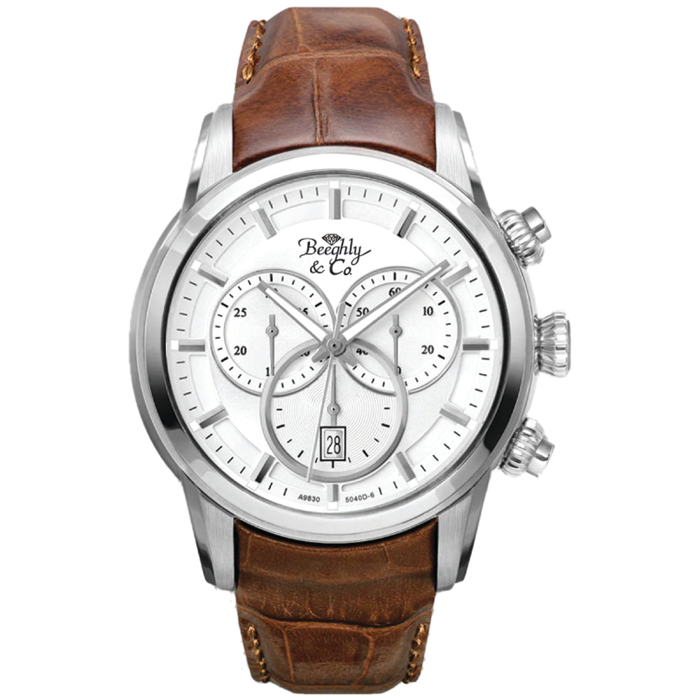 Beeghly and Company Stainless Steel Chronograph A9830W/S-WHT/BR