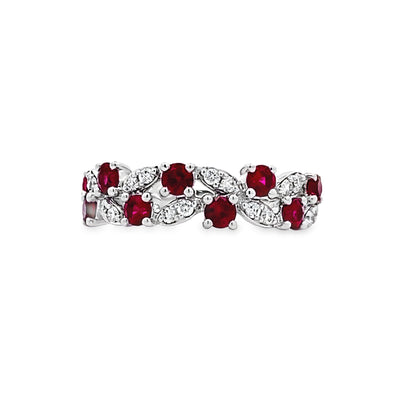 Vintage Inspired Ruby & Diamond Ring in White Gold by Fana