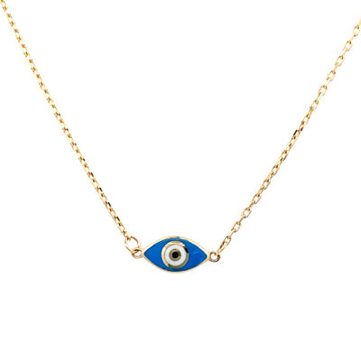 Blue Enamel Evil Eye Necklace in Yellow Gold