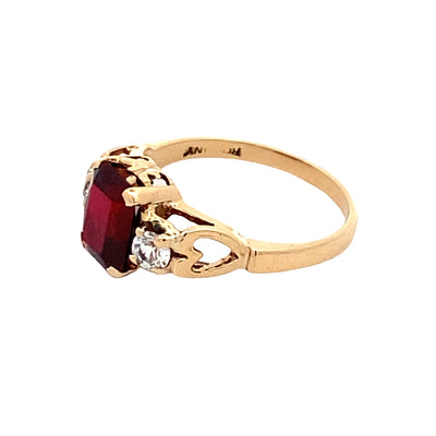 Estate Yellow Gold  Synthetic Ruby amnd White Spinel Ring