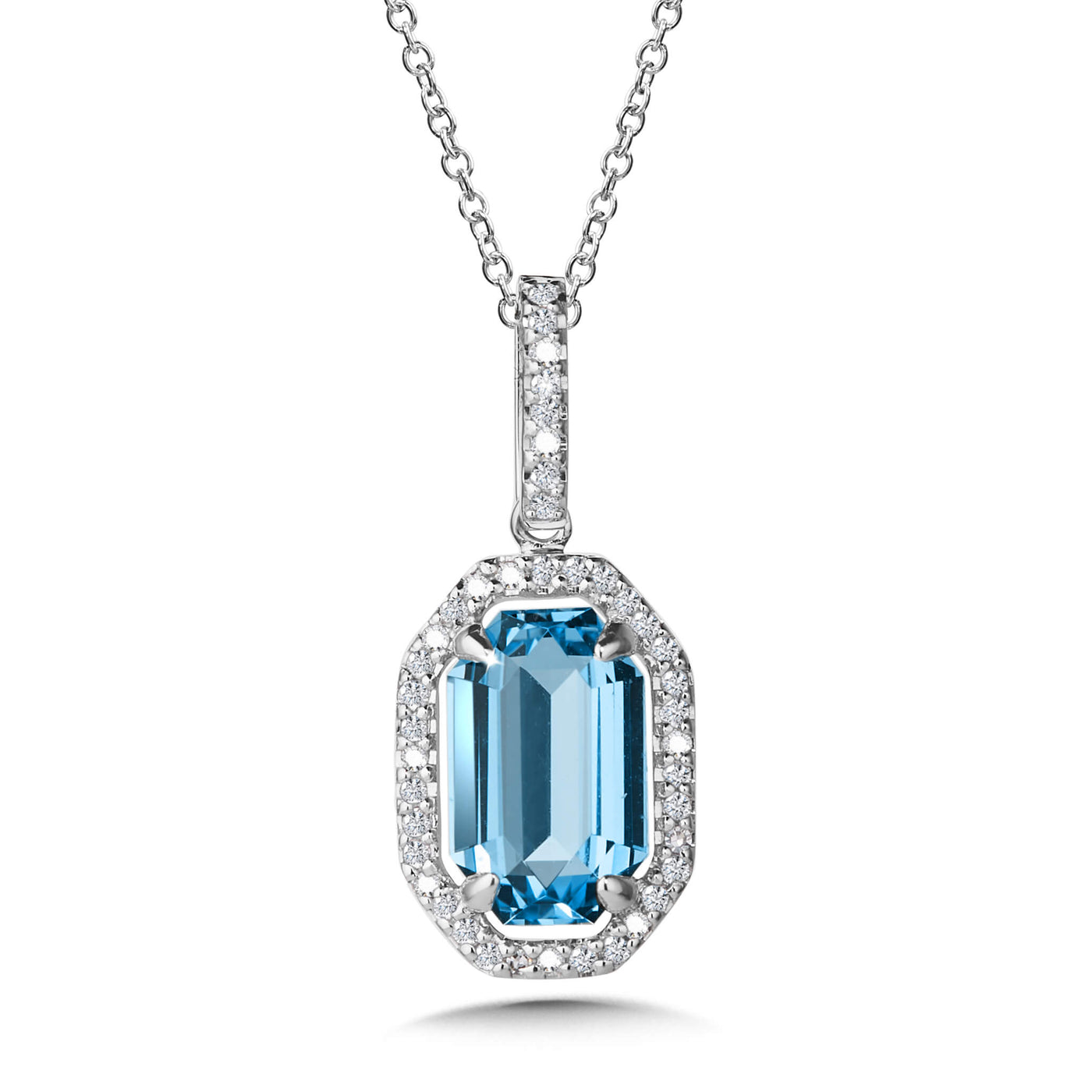 Blue Topaz and Diamond Pendant in White Gold