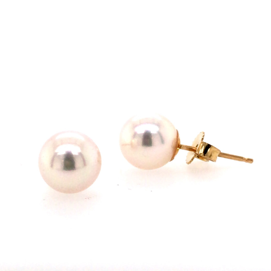 Pearl Grand Stud Earrings in Yellow Gold by B&C