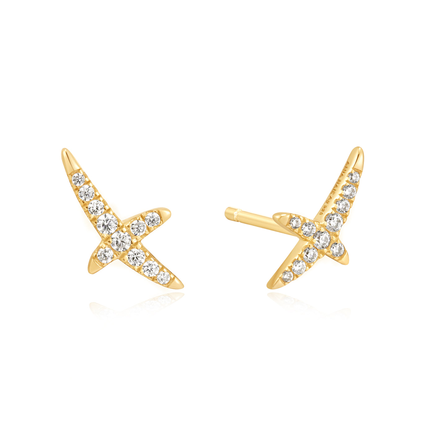 "Kiss" Pave Stud Earrings in Yellow Gold by Ania Haie