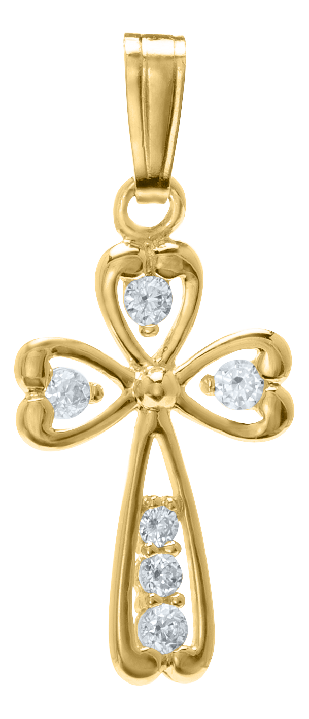 Child's  CZ Cross Pendant in Yellow Gold by Marathon