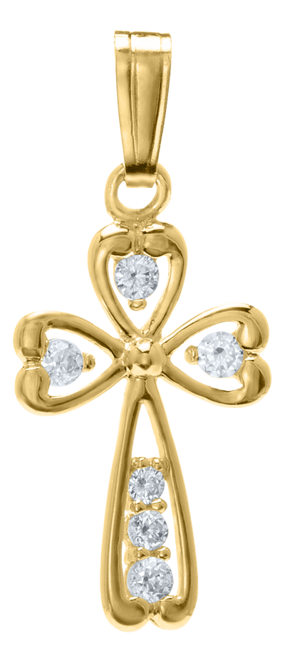 Child's  CZ Cross Pendant in Yellow Gold by Marathon