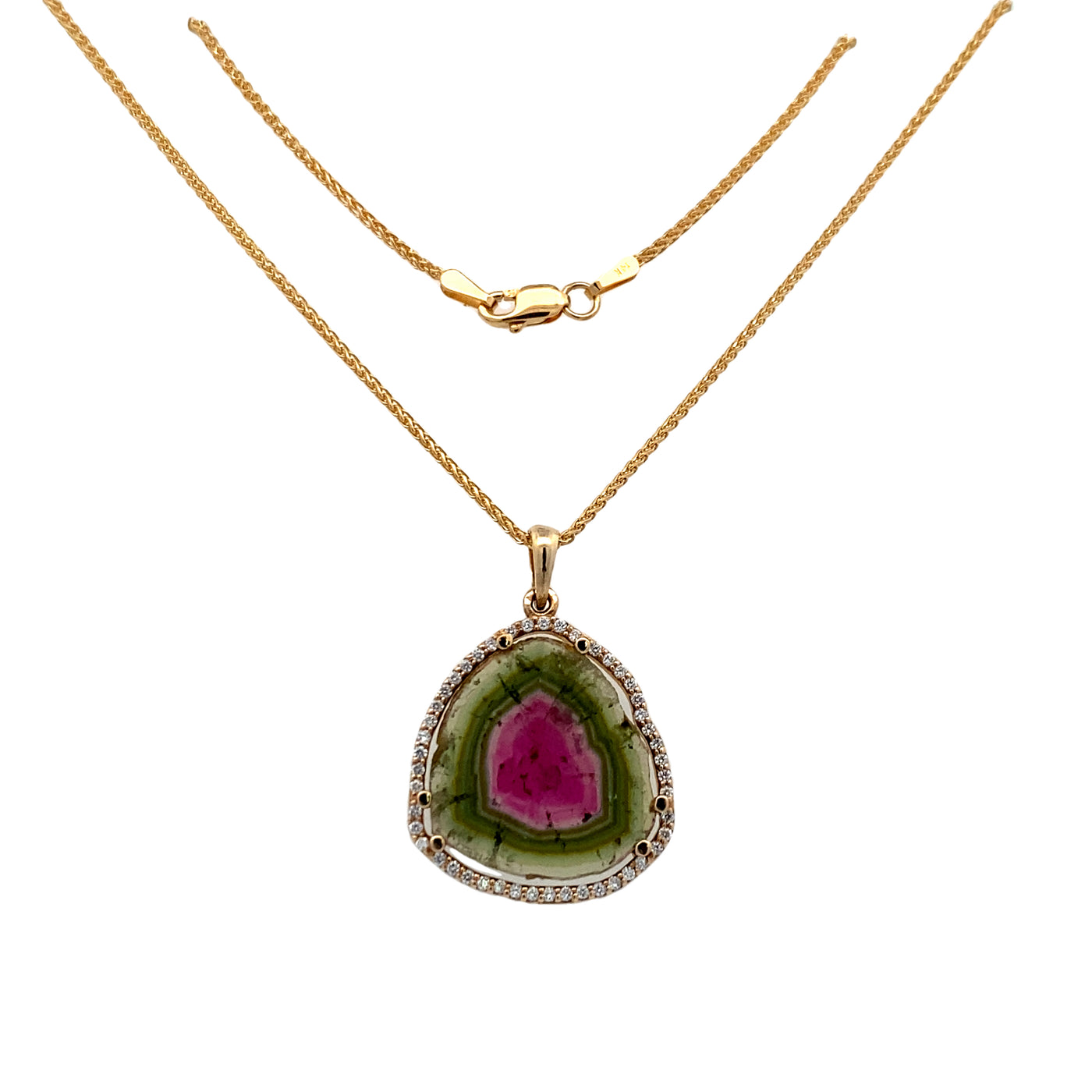 Watermelon Tourmaline Pendant in Yellow Gold by B&C