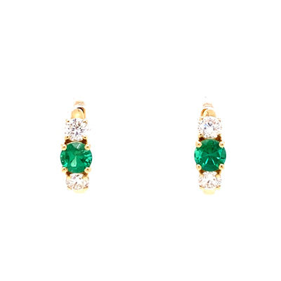 Emerald and Diamond Huggie Earrings In Yellow Gold