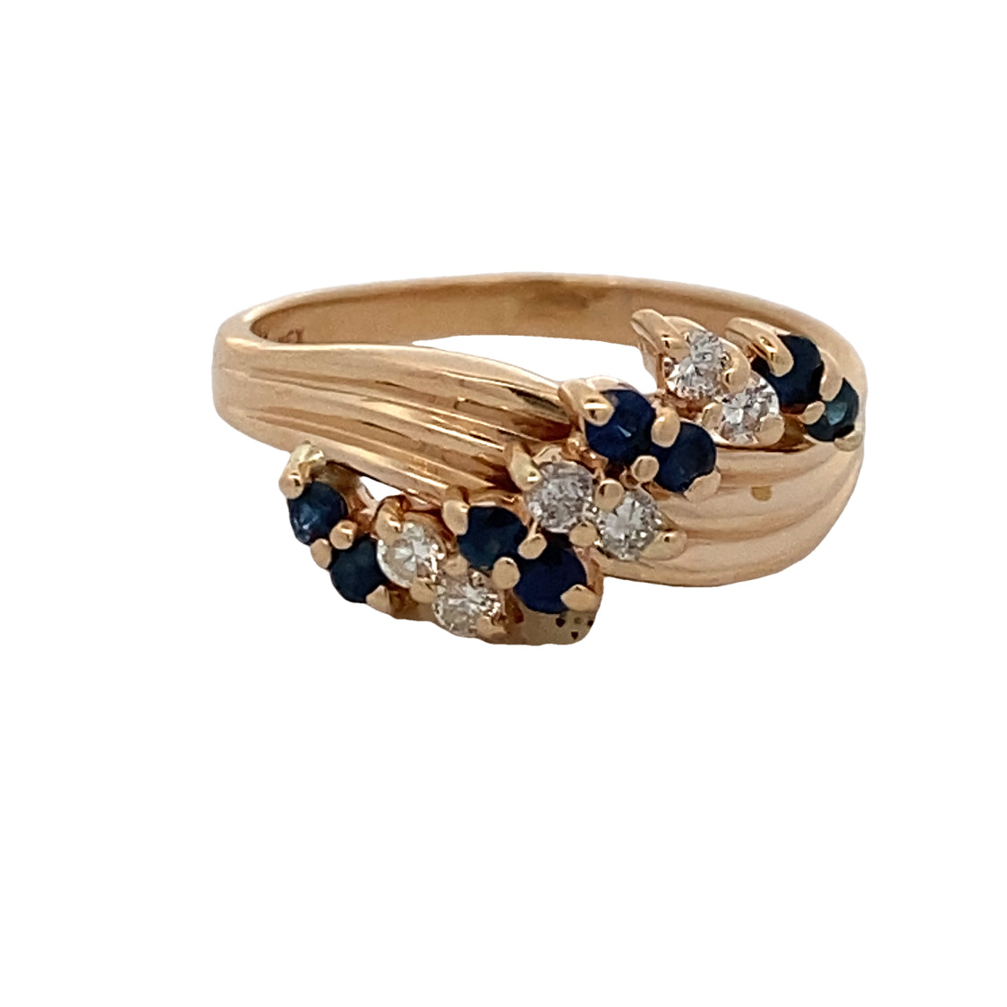 Estate Twist Sapphire & Diamond Ring in Yellow Gold