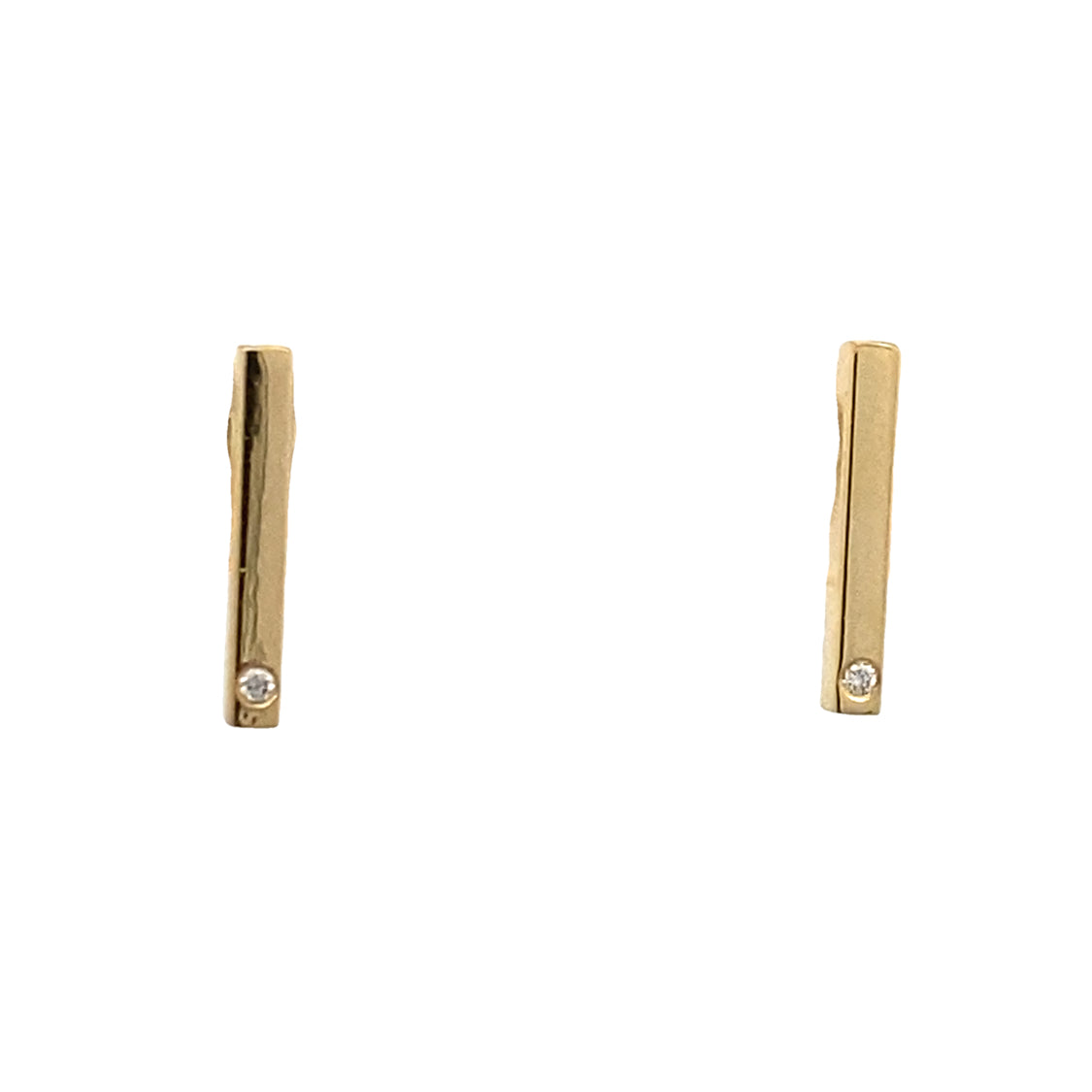 Small Diamond Vertical Bar Studs in Yellow Gold